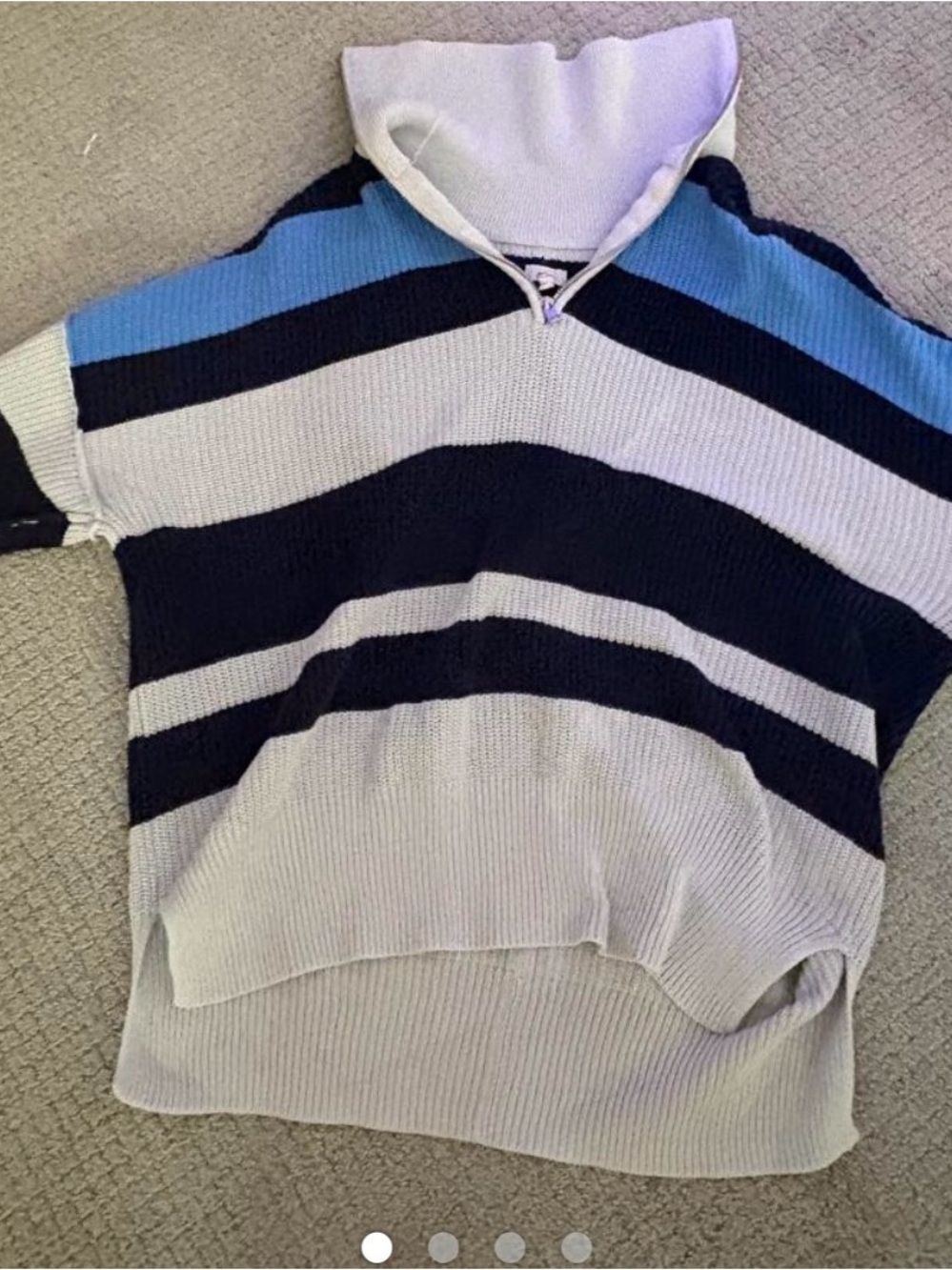 aerie Striped Short-Sleeve Quarter-Zip Sweater - Blue, Black & White